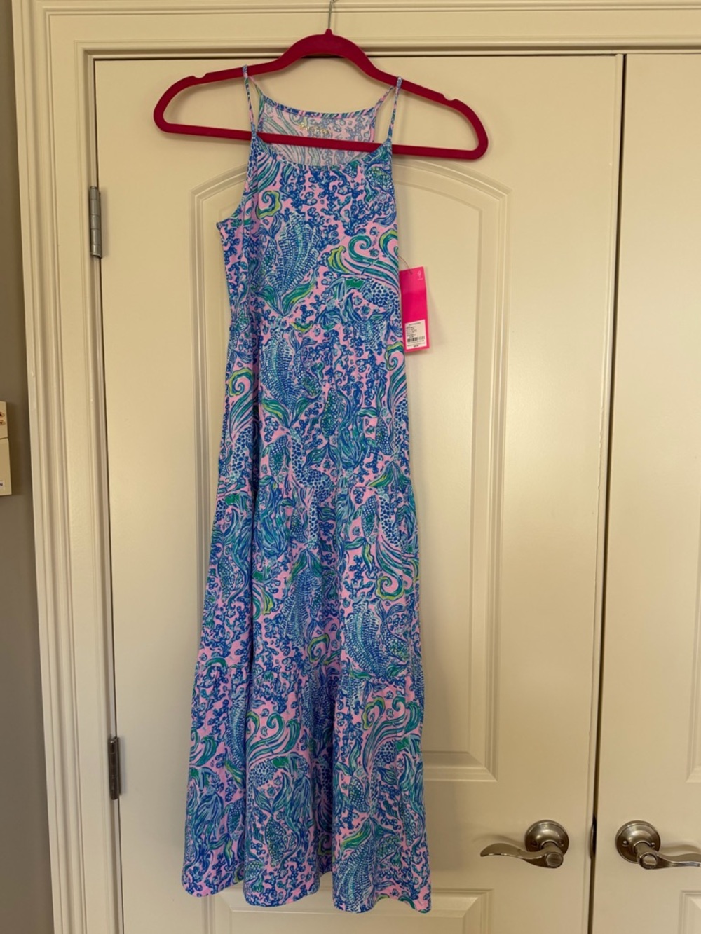 Lilly Pulitzer, girls size large maxi dress new, which tag mermaid it blue pink